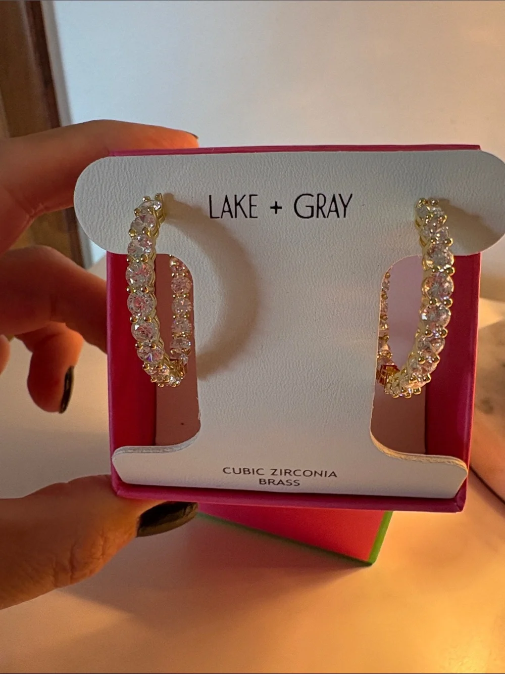New in box Lake and Gray Gold/CZ Stone earrings